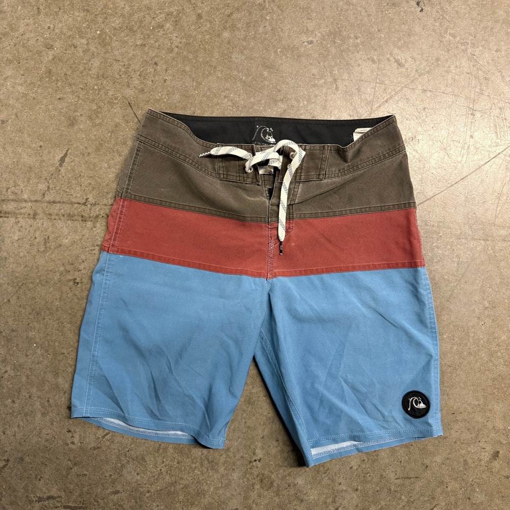 Quiksilver Mens Board Shorts Colorblock Brown Red Blue Swim Trunks Size 32
